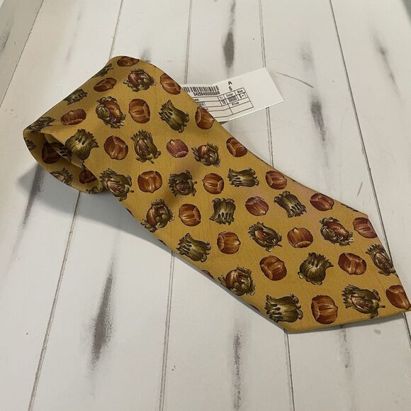 Vintage Yves Saint Laurent YSL 100% Silk Neck Tie Gold Yellow Hazelnut RARE NWT - Picture 4 of 12